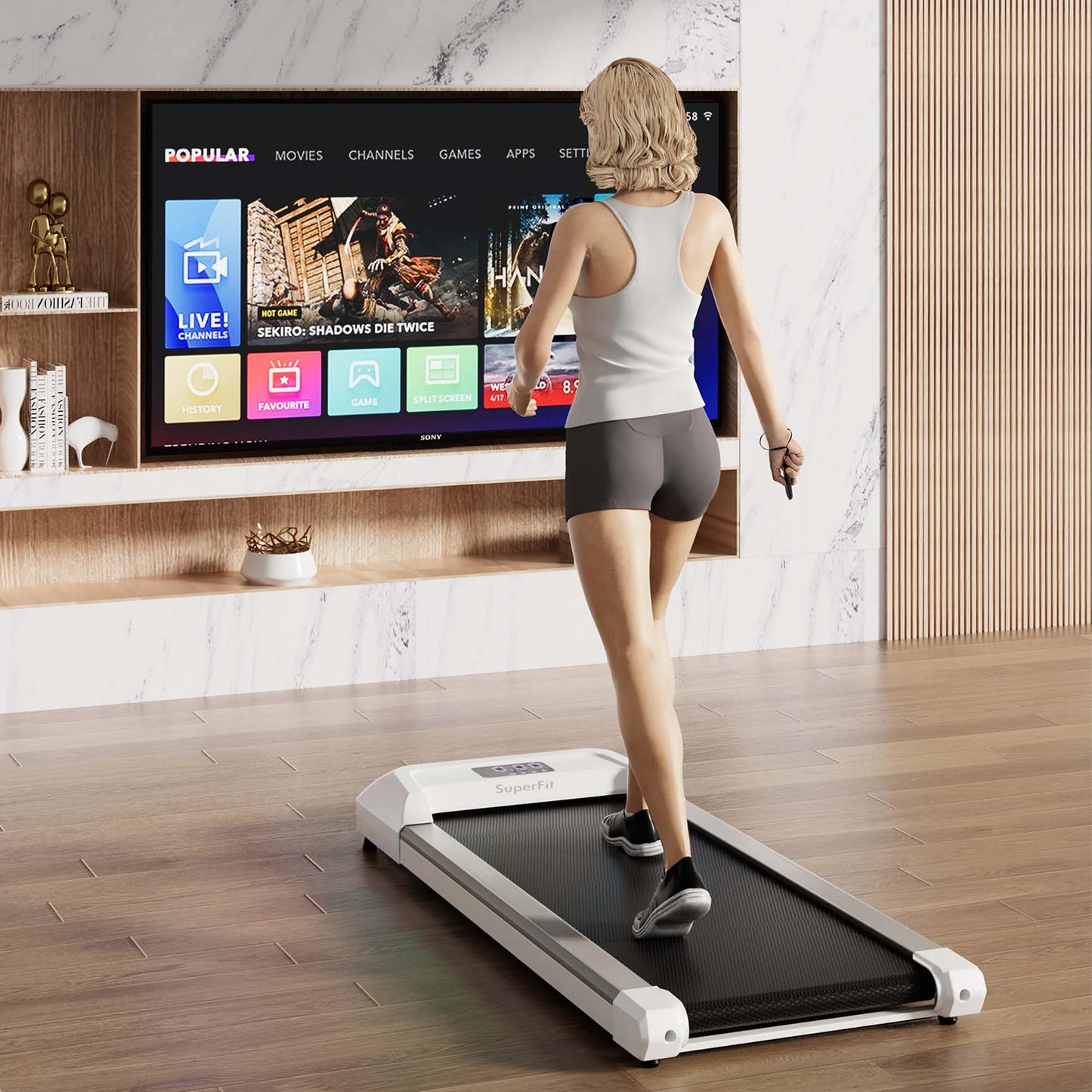 Superfit 0.6-3.8MPH Walking Pad under Desk Treadmill with Remote Control and LED Display Grey