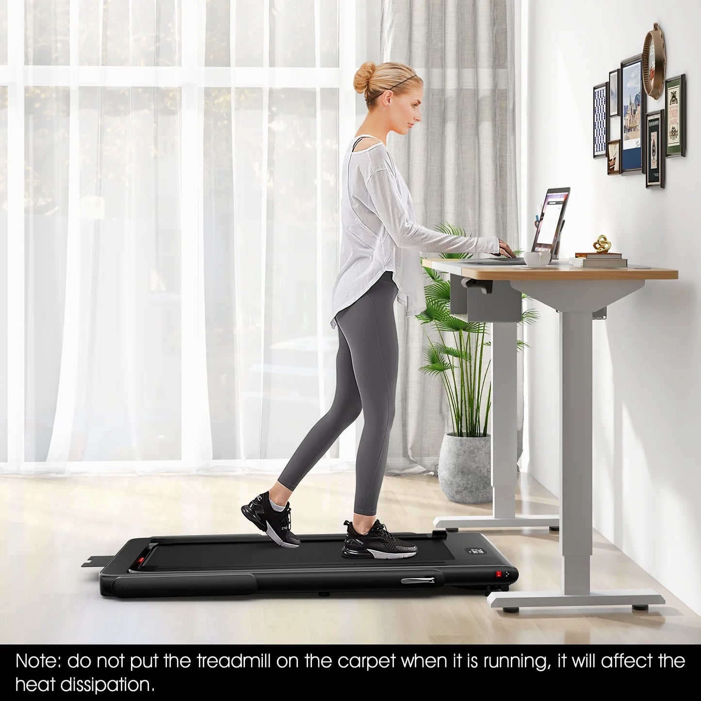 Superfit up to 7.5MPH 2.25HP 2 in 1 Dual Display Screen Treadmill Jogging Machine W/APP Control Black