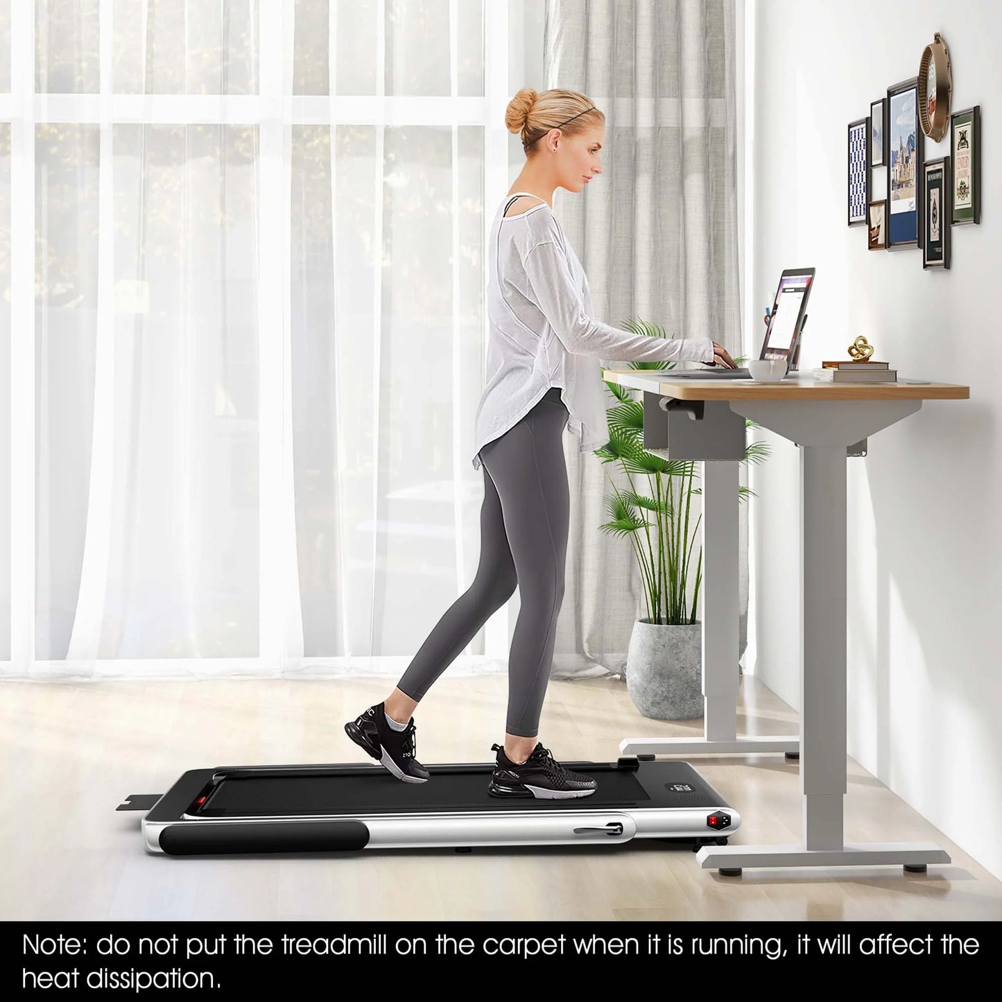 Superfit up to 7.5MPH 2.25HP 2 in 1 Dual Display Screen Treadmill Jogging Machine W/APP Control White