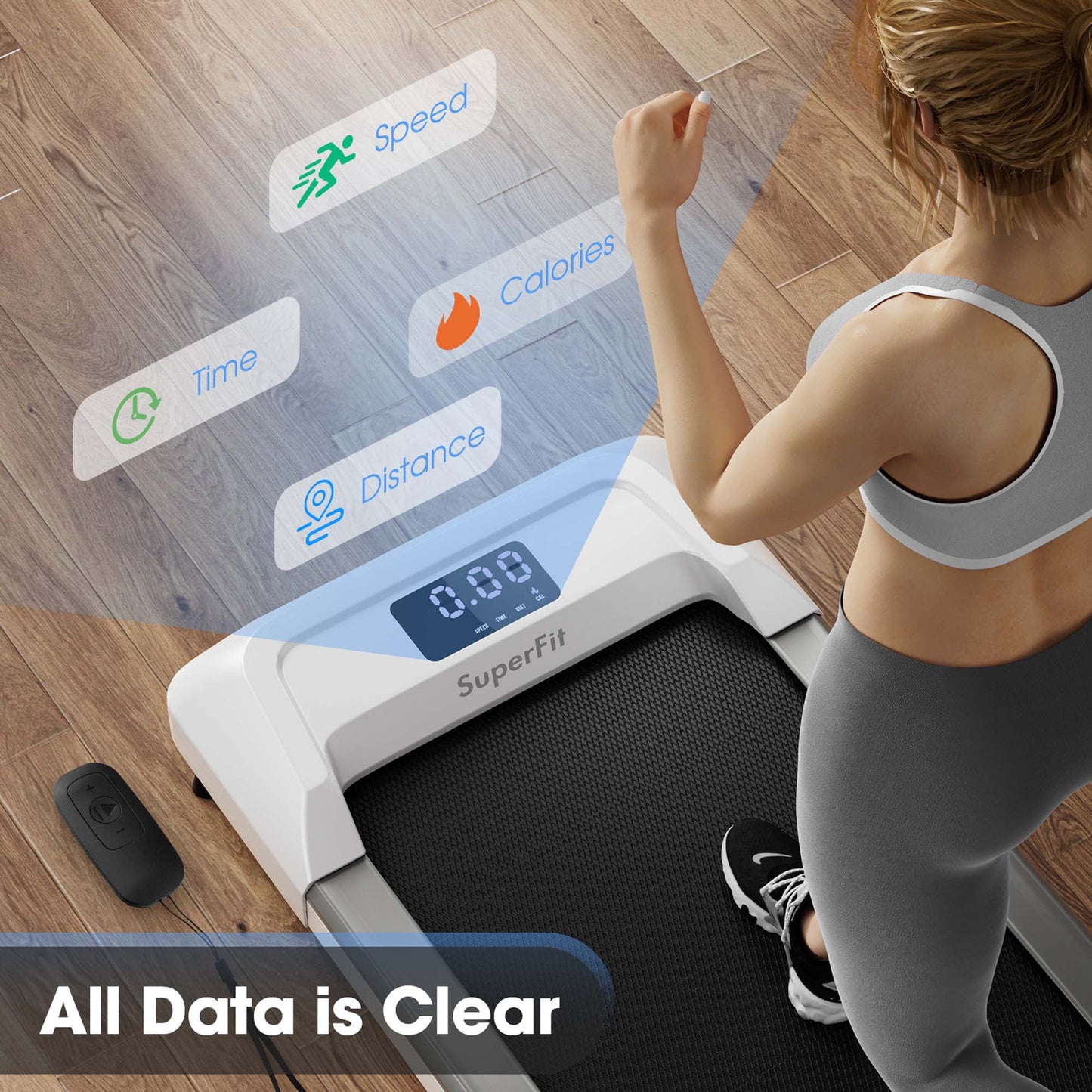 Superfit 0.6-3.8MPH Walking Pad under Desk Treadmill with Remote Control and LED Display Grey