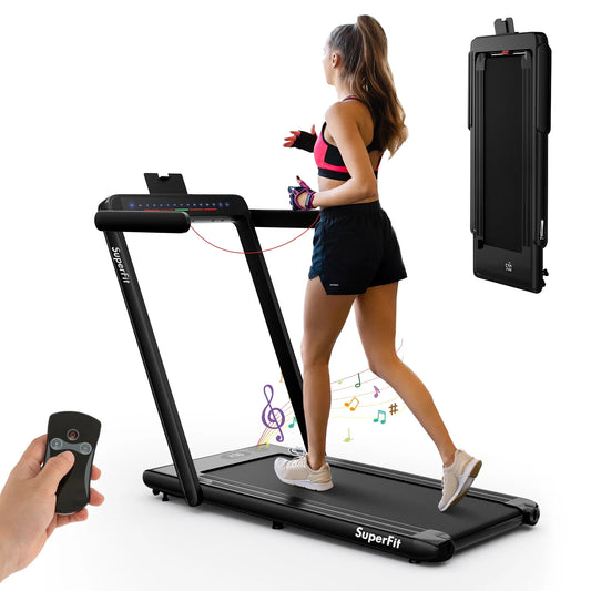Superfit up to 7.5MPH 2.25HP 2 in 1 Dual Display Screen Treadmill Jogging Machine W/APP Control Black