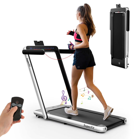 Superfit up to 7.5MPH 2.25HP 2 in 1 Dual Display Screen Treadmill Jogging Machine W/APP Control White