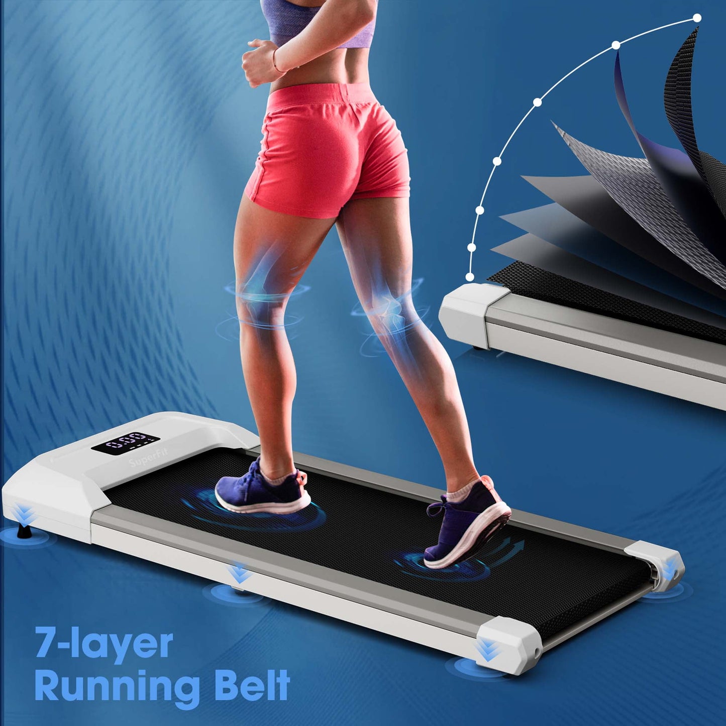 Under-desk treadmill for walking while working at a standing desk